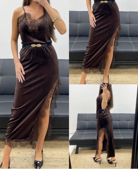 LONG VELVET LACE SKIRT WITH CHOCOLATE SLIT AH250675