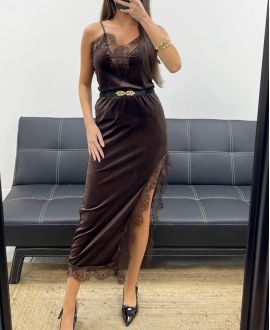 LONG VELVET LACE SKIRT WITH CHOCOLATE SLIT AH250675