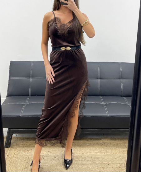 LONG VELVET LACE SKIRT WITH CHOCOLATE SLIT AH250675