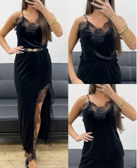 TOP DE ENCAJE DE TERCIOPELO CON TIRANTES AH250671 NEGRO