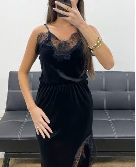 FLUWELEN KANTEN TOP MET BANDJES AH250671 ZWART