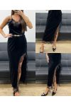 LONG VELVET LACE SKIRT WITH BLACK SLIT AH250675
