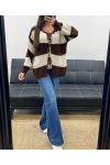 PULL GILET DOUX A RAYURES AH255061 CHOCOLAT