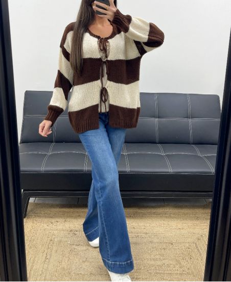 SOFT STRIPED VEST SWEATER AH255061 CHOCOLATE