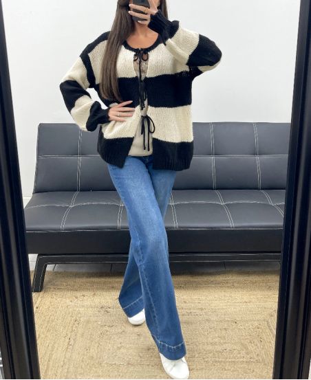 SOFT STRIPED CARDIGAN SWEATER AH255061 BLACK