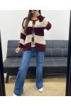 MAGLIA CARDIGAN A RIGHE MORBIDE AH255061 BORDEAUX