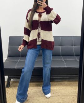 ZACHT GESTREEPT VEST TRUI AH255061 BORDEAUX