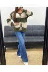 PULL GILET DOUX A RAYURES AH255061 KAKI