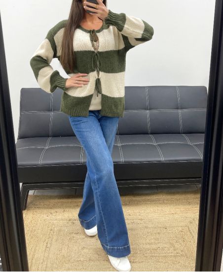 WEICH GESTREIFTER CARDIGAN PULLOVER AH255061 KHAKI