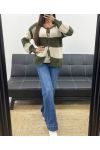 MAGLIA CARDIGAN A RIGHE MORBIDE AH255061 KAKI