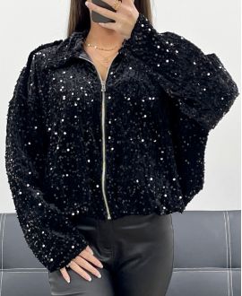 VESTE ZIPéE SEQUINS AH250669 NOIR