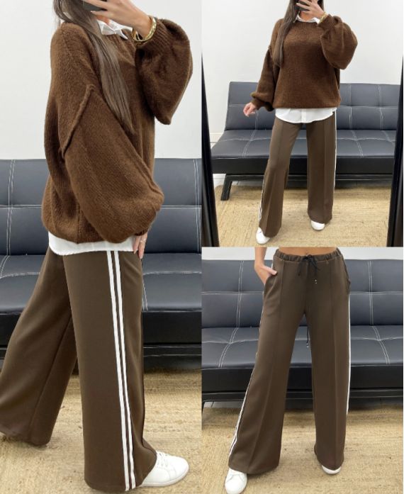 PANTALONE 2 TASCHE CON RIGHE AH250688 CIOCCOLATO