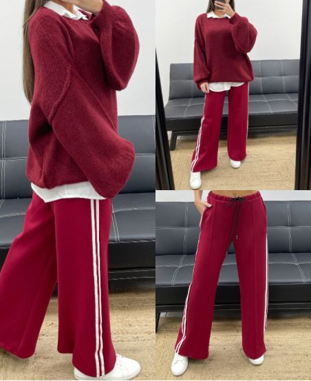 2-POCKET TROUSERS WITH BANDS AH250688 BURGUNDY