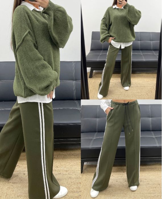 2-POCKET TROUSERS WITH STRIPES AH250688 KHAKI