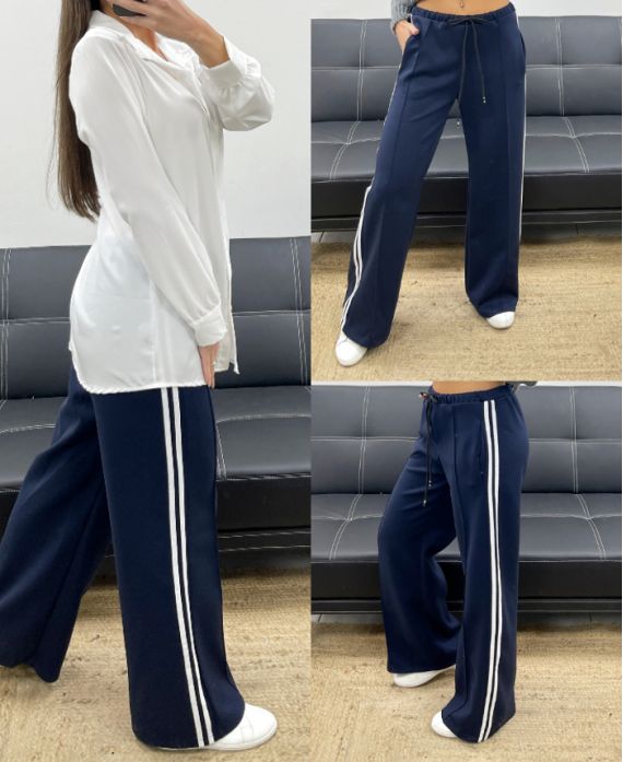 2-POCKET BROEK MET STREPEN AH250688 MARINEBLAUW