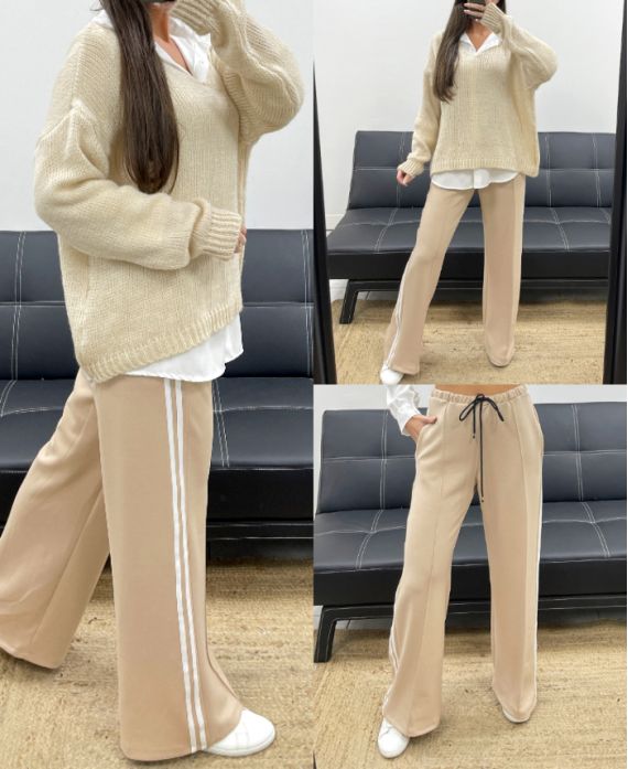 PANTALONE 2 TASCHE CON RIGHE AH250688 BEIGE