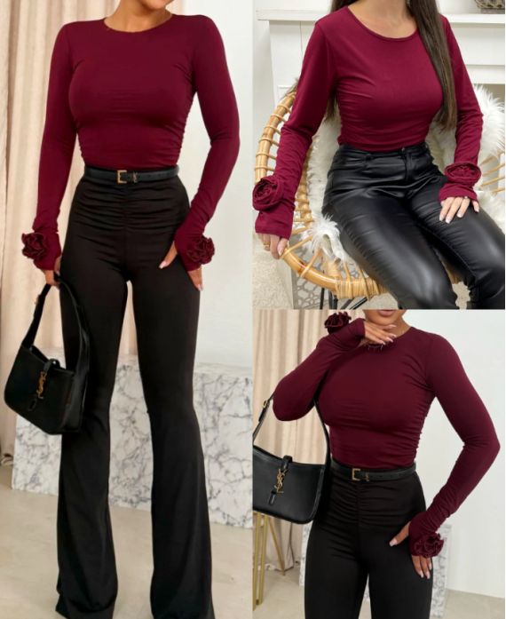 TOP A MANCHES FANTAISIES AH250627 BURGUNDY