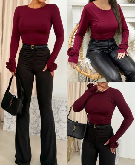 TOP A MANCHES FANTAISIES AH250627 BURGUNDY