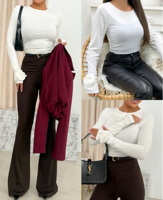 TOP A MANCHES FANTAISIES AH250627 BLANC