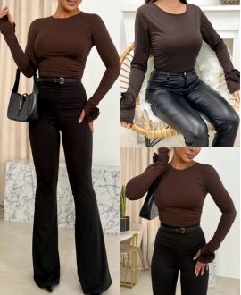 TOP A MANCHES FANTAISIES AH250627 CHOCOLAT