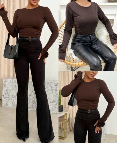 TOP A MANCHES FANTAISIES AH250627 CHOCOLAT