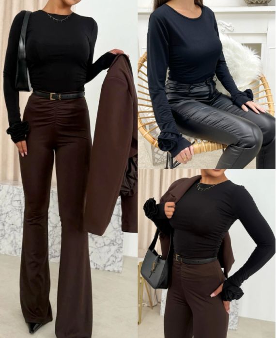 TOP A MANCHES FANTAISIES AH250627 NOIR