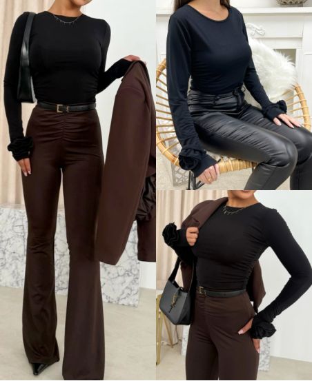 TOP A MANCHES FANTAISIES AH250627 NOIR