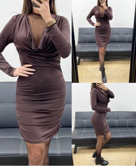 VESTIDO DE NOCHE DE CHOCOLATE AH250731 CON CORDONES