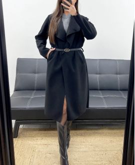 MANTEAU LONG 2 POCHES + CEINTURE AH255158 NOIR