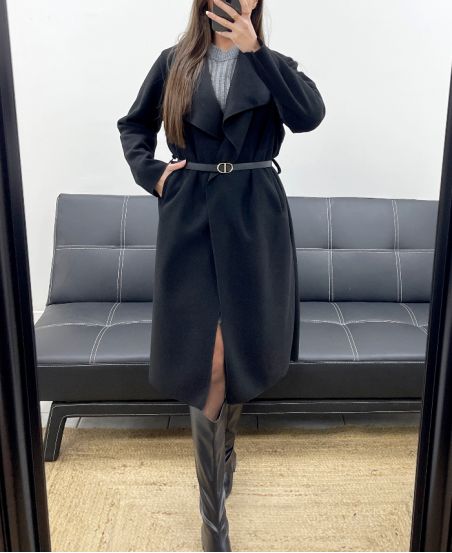 LONG COAT 2 POCKETS + BELT AH255158 BLACK