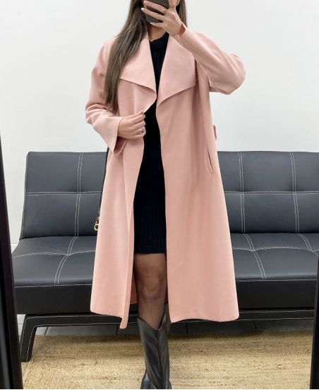MANTEAU LONG 2 POCHES + CEINTURE AH255158 ROSE