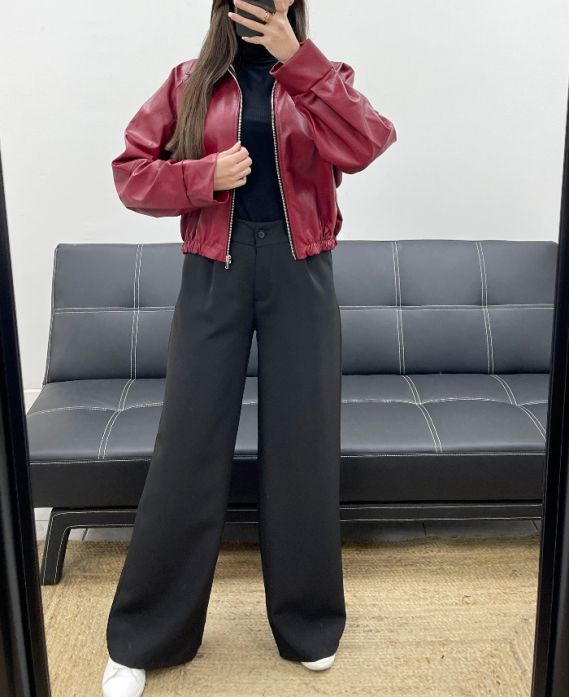 FAUX LEATHER JACKET WITH ZIP AH250695 BURGUNDY