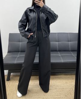 VESTE SIMILI CUIR AVEC ZIP AH250695 NOIR