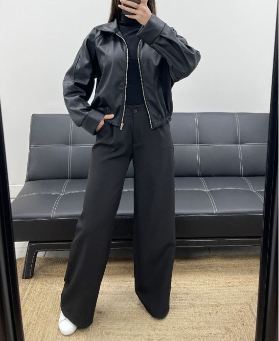 VESTE SIMILI CUIR AVEC ZIP AH250695 NOIR