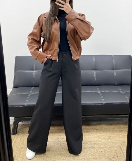 FAUX LEATHER JACKET WITH CHOCOLATE AH250695 ZIP