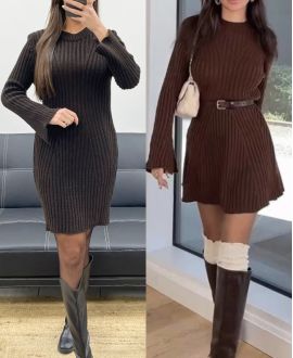 VESTIDO DE PUNTO MARRÓN AH250732 DE CANALADURA
