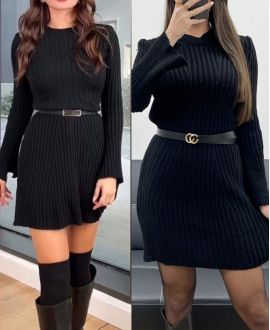 GERIPPTES GESTRICKTES KLEID AH250732 SCHWARZ