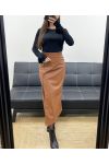 3-PACK S-M-L AH250737 CHOCOLATE FAUX LEATHER LONG SKIRTS