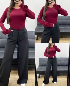 CHIQUE TOP MET MOUWEN EN AH250627 BORDEAUXROOD