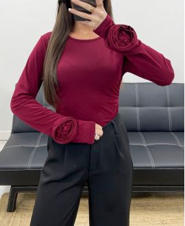 FANCY SLEEVED TOP WITH AH250627 BURGUNDY