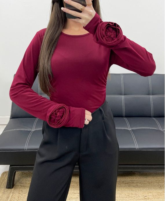 TOP A MANCHES FANTAISIES AH250627 BURGUNDY