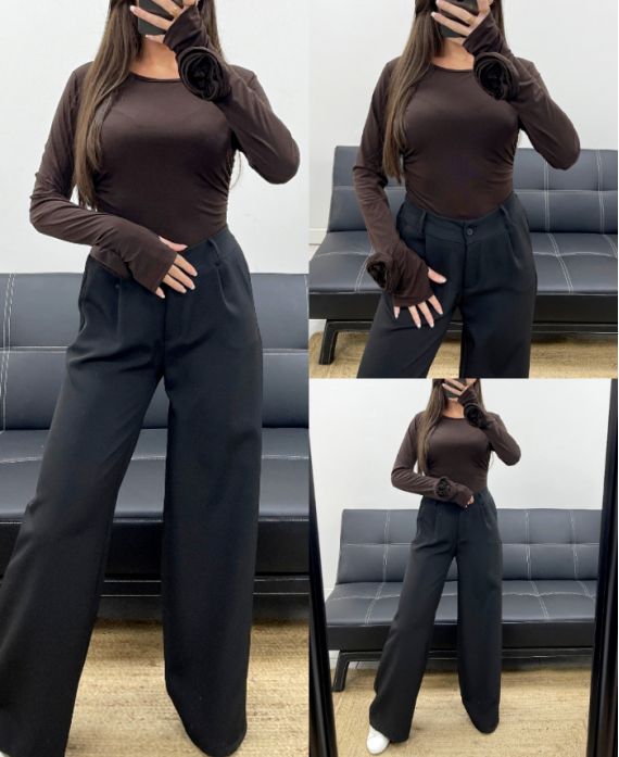 FANCY SLEEVED TOP AH250627 CHOCOLATE