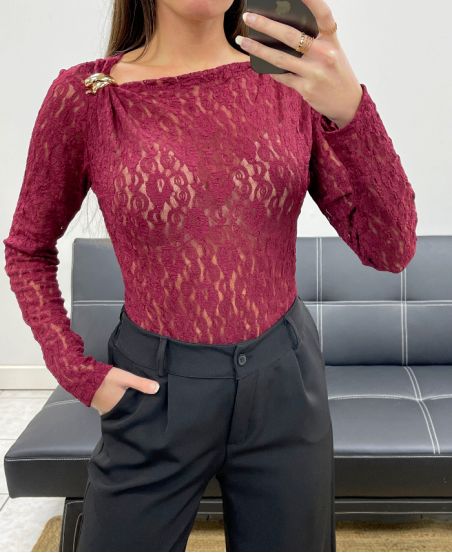 LACE BODYSUIT AH250739 BURGUNDY