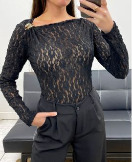 BLACK AH250739 LACE BODYSUIT