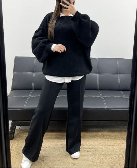 PANTALON 2 POCHES AVEC PLIS NERVURéS AH255077 NOIR