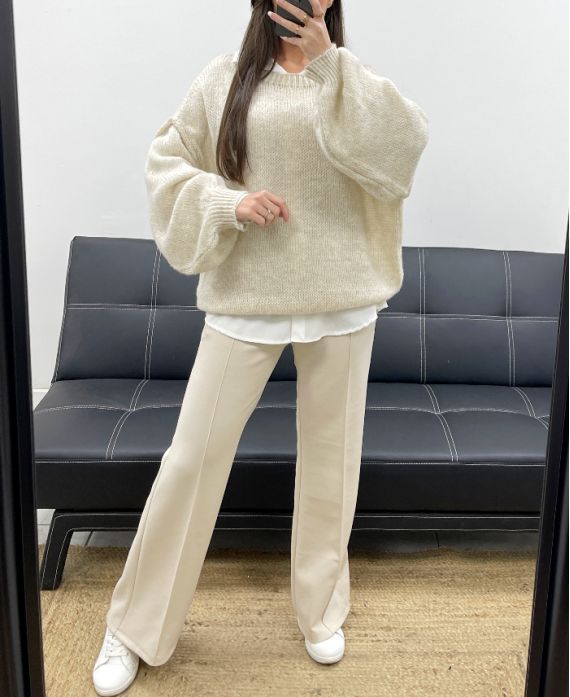 PANTALON 2 POCHES AVEC PLIS NERVURéS AH255077 BEIGE