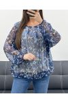 BLUSA TRASPARENTE EFFETTO PALLA AH255103 BLU