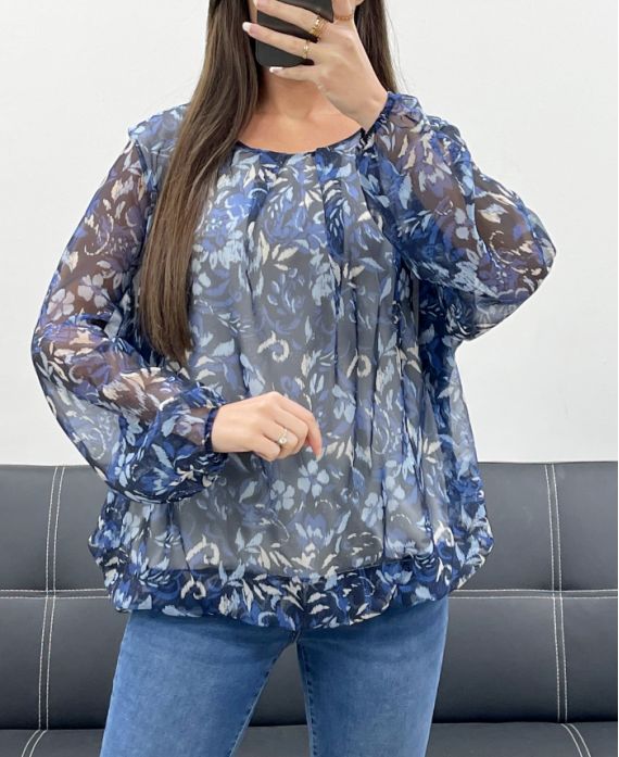 DOORSCHIJNENDE BLOUSE MET BOLEFFECT AH255103 BLAUW