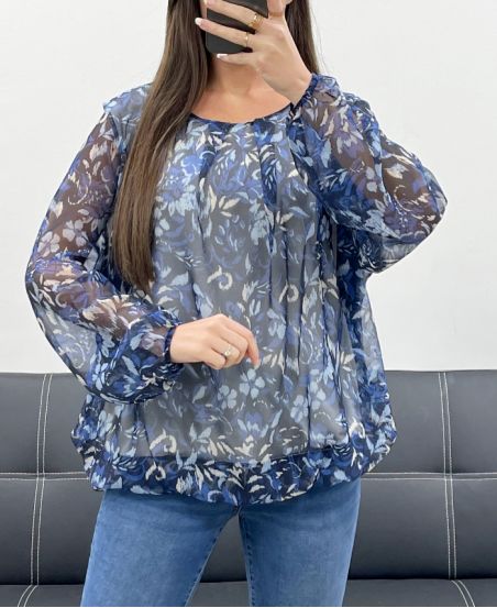 DOORSCHIJNENDE BLOUSE MET BOLEFFECT AH255103 BLAUW