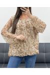 BALL-EFFECT SHEER BLOUSE AH255103 BEIGE